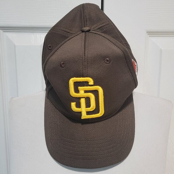 Team MLB San Diego PADRES Brown Yellow Velcro Strap Baseball Hat Cap OSFM EUC - Picture 1 of 5